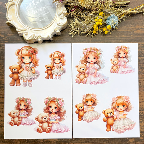 【C】フローラルプリンセス♡レーザーカットフレーム15枚♡コラージュ素材♡ EP61】コラージュ素材 プリンセス＆テディセルフカット メモ帳 indigo