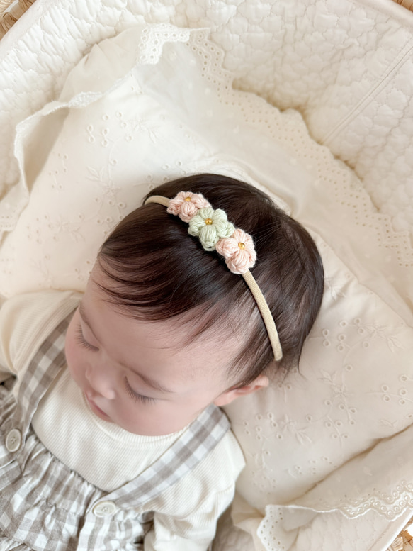 ぷっくりお花のヘアバンド単品　*親子*リンクコーデ*オリジナル*ヘアアクセサリー*かわいい 2枚目の画像