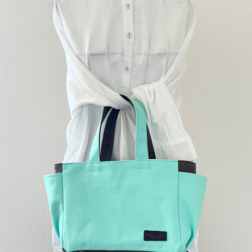 Sサイズ】チョコミントカラー 8号倉敷帆布使用 手提げバッグ akaneko