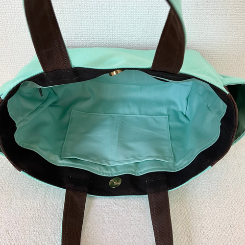 Sサイズ】チョコミントカラー 8号倉敷帆布使用 手提げバッグ akaneko