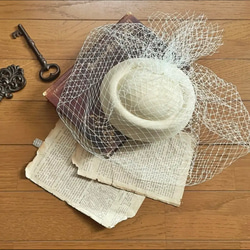 【ベールチュールヘッドドレス】帽子　ハット　キッズ　七五三　3歳　ヘアクリップ   トーク帽　着物　753 髪飾り 2枚目の画像