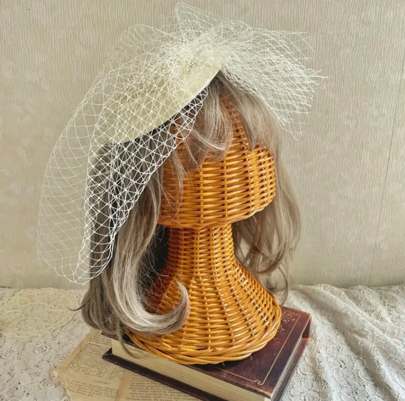 【ベールチュールヘッドドレス】帽子　ハット　キッズ　七五三　3歳　ヘアクリップ   トーク帽　着物　753 髪飾り 4枚目の画像