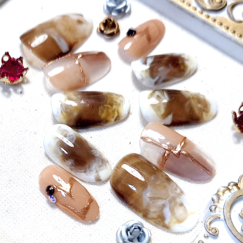 ☆現品☆ネイルチップ ジェルネイル カフェオレネイル コーヒー好き