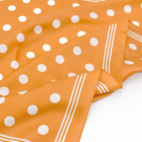 水玉(COM-086) Marcaオリジナル 大判 シルクツイル スカーフ オレンジ