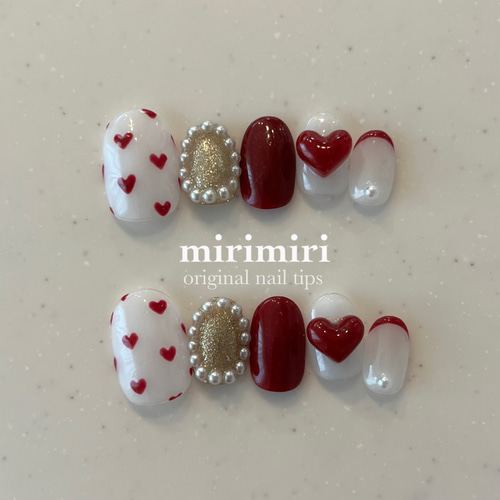 099 〗ネイルチップ フレンチガーリー ガーリーネイル ハートネイル  