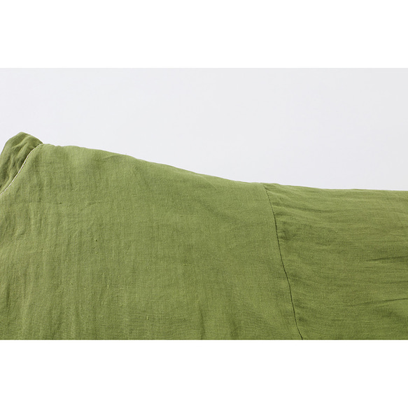 綿麻中綿ジャケット　暖かい中綿ジャケット　リネンジャケット　襟に手縫いライン　黄緑色　フリーサイズL264GR 4枚目の画像