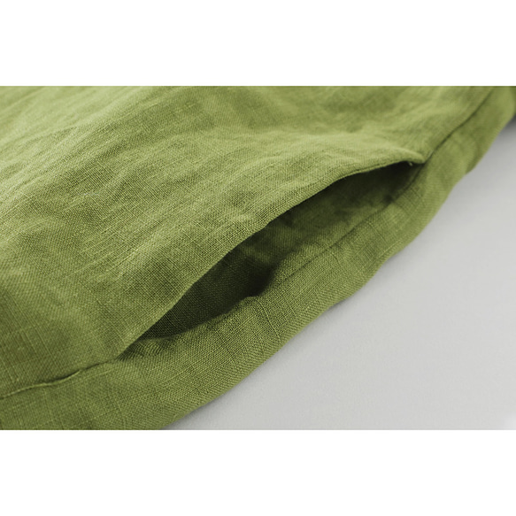 綿麻中綿ジャケット　暖かい中綿ジャケット　リネンジャケット　襟に手縫いライン　黄緑色　フリーサイズL264GR 8枚目の画像