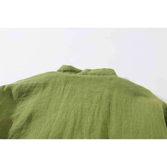 綿麻中綿ジャケット　暖かい中綿ジャケット　リネンジャケット　襟に手縫いライン　黄緑色　フリーサイズL264GR 10枚目の画像