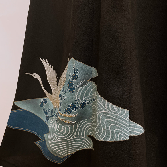 黒留袖 アクセントカラー ワンピース フォーマル 着物リメイク 演奏会 コンサート お筝 華道 茶道 雅楽 A5901 7枚目の画像