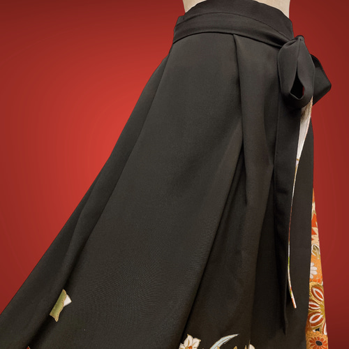黒留袖 アクセントカラースカート W50〜100 ロング 着物リメイク