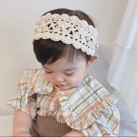 フリルヘアバンド　*やさしい*コット*ヘアアクセサリー*ベビー*おしゃれ 2枚目の画像