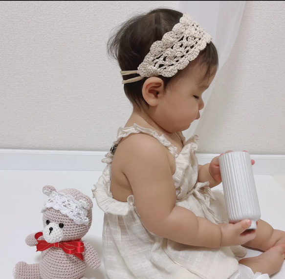 フリルヘアバンド　*やさしい*コット*ヘアアクセサリー*ベビー*おしゃれ 3枚目の画像