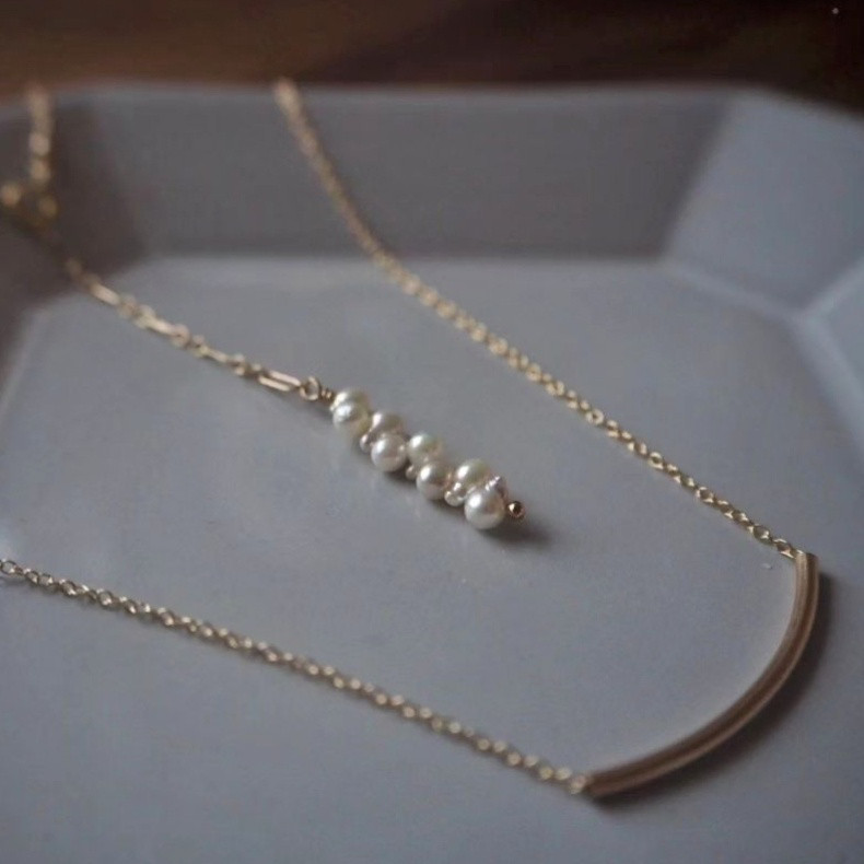 【受注製作】14Kgf×あこやつのつのベビーパールのチューブネックレス