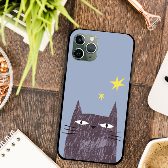 黒猫 幸せ 気分 になる 猫 の イラスト スマホケース  iPhoneケース 樹脂 4枚目の画像