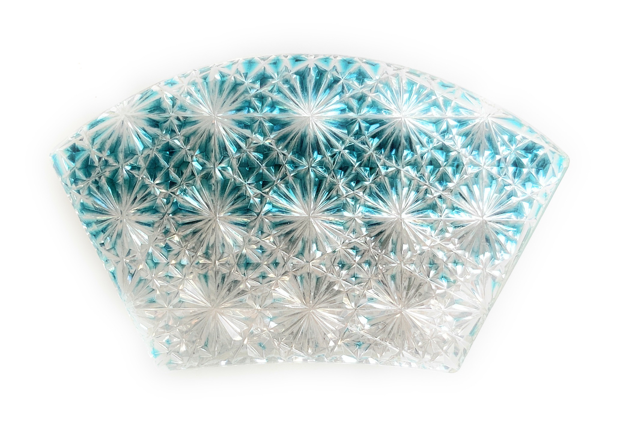 東京切子帯留め　扇　菊繋ぎ　グラデーション　ダークブルー