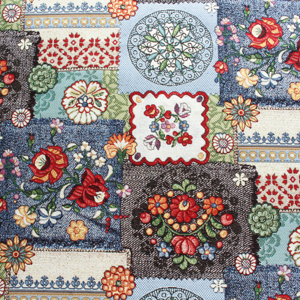 新柄入荷！オランダより！『ゴブラン生地 デニムパッチワーク柄  