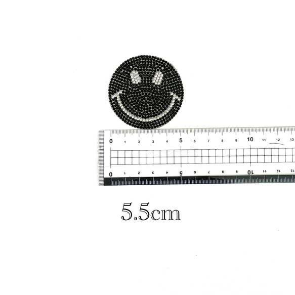 大小　20枚セット　キラキラワッペン　スマイルワッペン　ブラック　アイロンワッペン　デコ　ワッペン　ストーン　黒 3枚目の画像