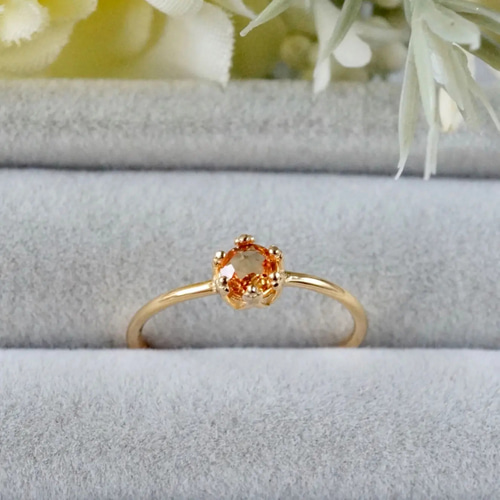 9月誕生石 再販 オレンジ サファイア クラウンモチーフ 7号