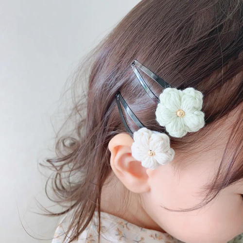 ぷっくりお花のヘアピン 2つセット *やさしい*コットン*ヘア