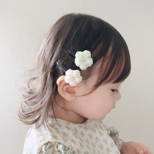 ぷっくりお花のヘアピン 2つセット *やさしい*コットン*ヘア