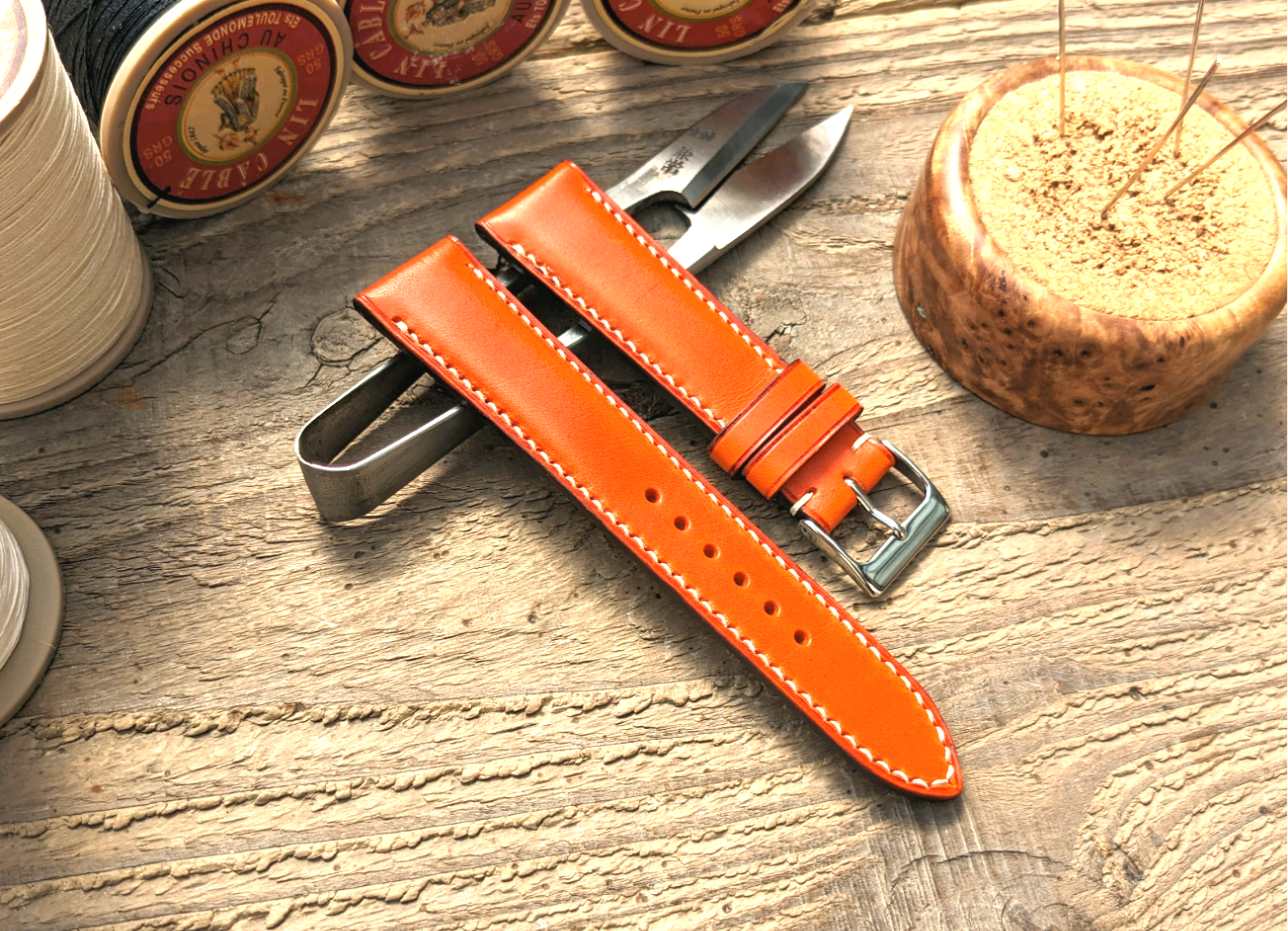 【ヴィンテージ1970's】ドイツ製EUROPA 陶器製スクエア時計 オレンジ