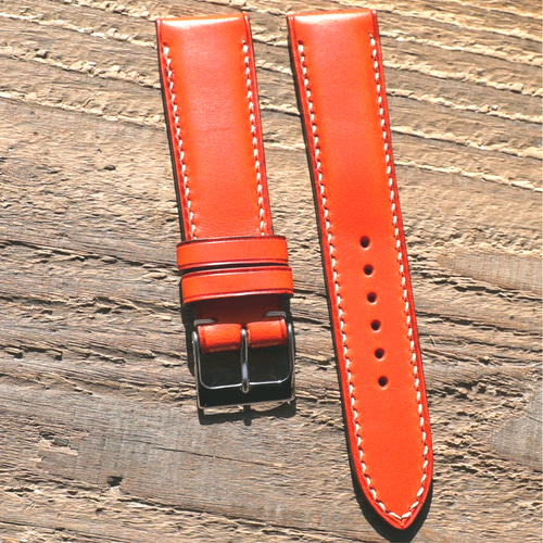 【時計同時購入のみ】オプション特価EDOX 純正（新型）オレンジステッチ革ベルト ワルピエ ブッテーロ イタリアンレザー オレンジ｜フルステッチ 時計