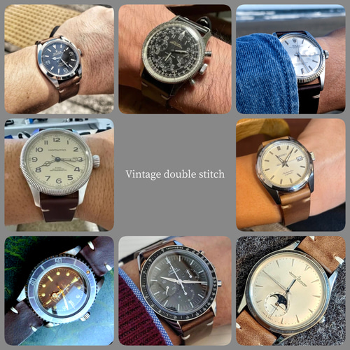 ホーウィン クロムエクセルレザー ブラック｜ダブルステッチ 時計