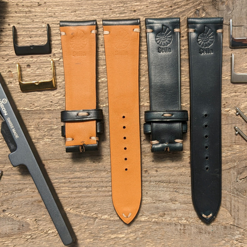 ホーウィン クロムエクセルレザー ブラック｜ダブルステッチ 時計