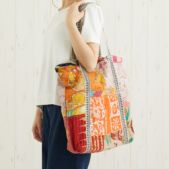 再入荷】カンタ刺し子刺繍のパッチワークトートバッグ トート
