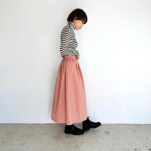 ナイロンタフタフレアミディスカート（サーモンピンク）【イージーケア