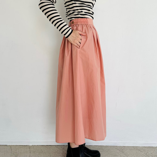 ナイロンタフタフレアミディスカート（サーモンピンク）【イージーケア