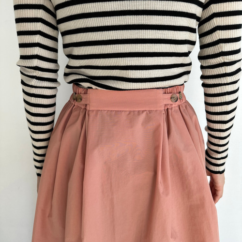 ナイロンタフタフレアミディスカート（サーモンピンク）【イージーケア