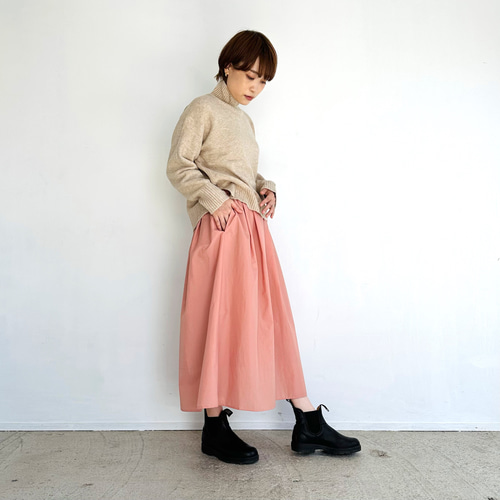 ナイロンタフタフレアミディスカート（サーモンピンク）【イージーケア