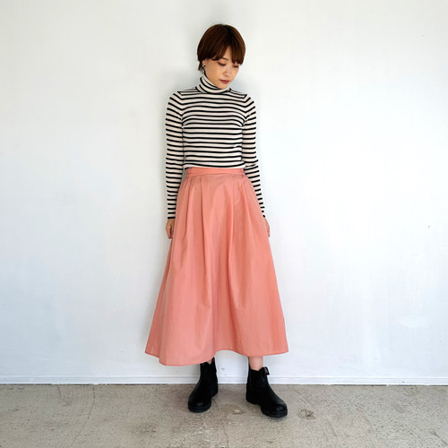 ナイロンタフタフレアミディスカート（サーモンピンク）【イージーケア