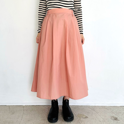 ナイロンタフタフレアミディスカート（サーモンピンク）【イージーケア
