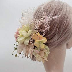 髪飾り　2024 成人式　卒業式 結婚式　ベージュ　ゴールド　ピンク　水引　パールシャワー 3枚目の画像
