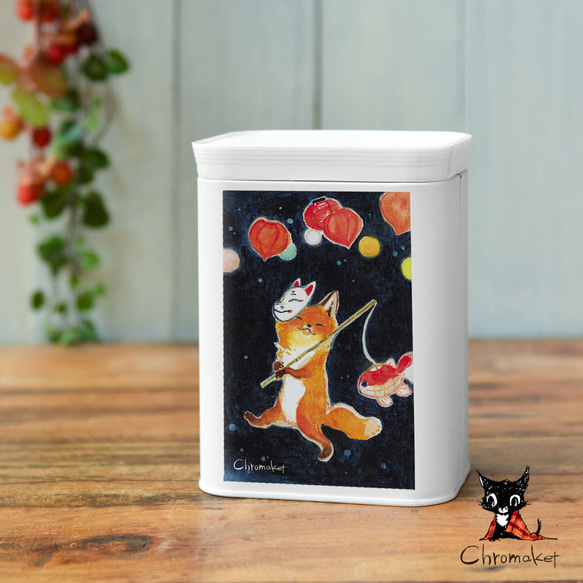 受注製作 狐面のキャニスター缶＊飴＊お菓子＊お茶＊保存容器 保存容器