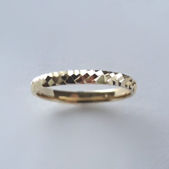 K18 ★ 切子カットリング★キラキラ 動画あり】K18 ドラゴンスキン リング 2mm ギラギラ オリジナルカット