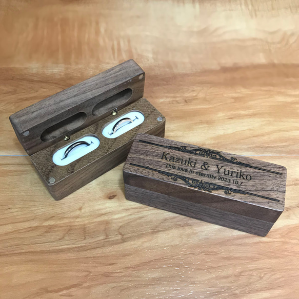 ペアリング 指輪 アクセサリー ケース 刻印 ケース 名入れ 名前 オーダーメイド 木製   ネックレス ボックス ジュ 1枚目の画像