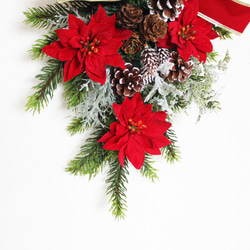 「送料無料」クリスマススワッグリース レッドポインセチア 5枚目の画像