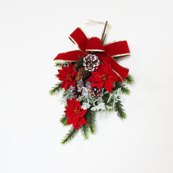 「送料無料」クリスマススワッグリース レッドポインセチア 8枚目の画像