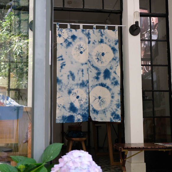 Yuhe 手作り絞り染め青染め純綿ドアカーテン草染めカスタマイズされたドアカーテンショートカーテン藍パーティションカーテン 7枚目の画像