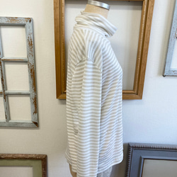 秋季新款❗️成人肋排❤️條紋圖案羅紋高領上衣米色白色（尺寸L） 第6張的照片