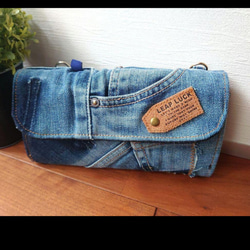 No.322【DENIM✖️HARDヒッコリーストライプWallet】お財布ショルダーやりくり財布スマホポシェット❤️ 2枚目の画像