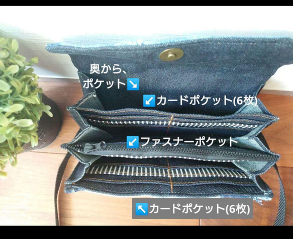 No.322【DENIM✖️HARDヒッコリーストライプWallet】お財布ショルダーやりくり財布スマホポシェット❤️ 6枚目の画像