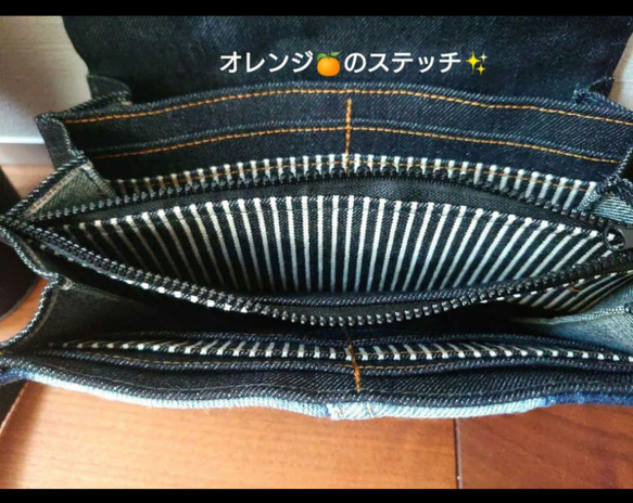 No.322【DENIM✖️HARDヒッコリーストライプWallet】お財布ショルダーやりくり財布スマホポシェット❤️ 8枚目の画像