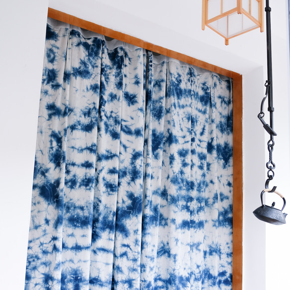 冰花 手工紮染藍染純棉窗簾門簾 原創設計天然草木染訂製成品窗簾 第2張的照片
