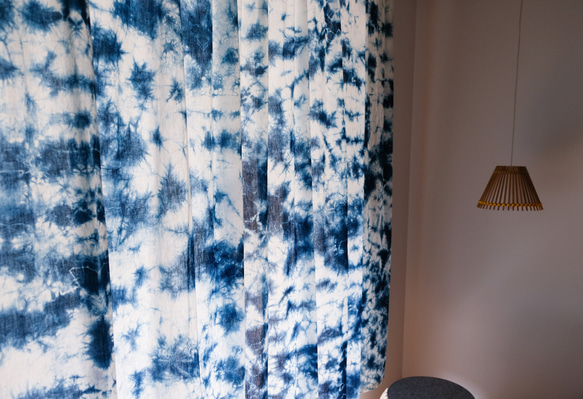 冰花 手工紮染藍染純棉窗簾門簾 原創設計天然草木染訂製成品窗簾 第4張的照片
