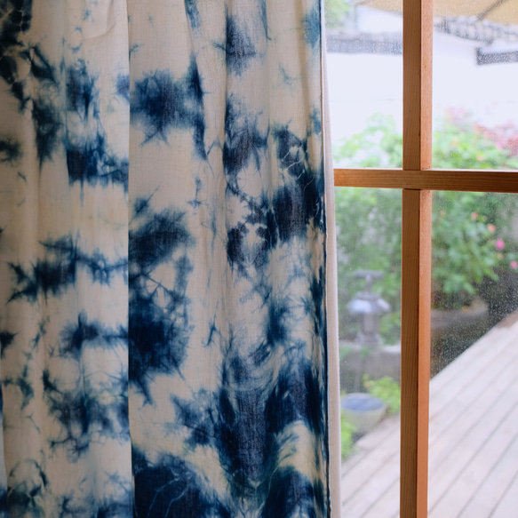 冰花 手工紮染藍染純棉窗簾門簾 原創設計天然草木染訂製成品窗簾 第6張的照片