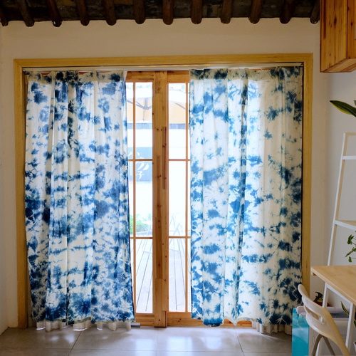 アイスフラワー手染め青染め綿カーテン ドアカーテン オリジナル
